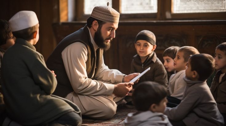 Quran teacher guiding an online lesson
